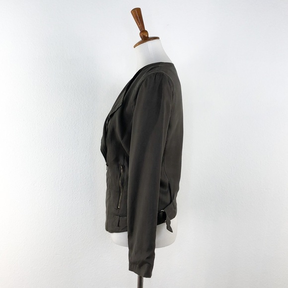 Astr Olive Size Zip Ruffle Shoulder Bomber Jacket - Picture 5 of 9